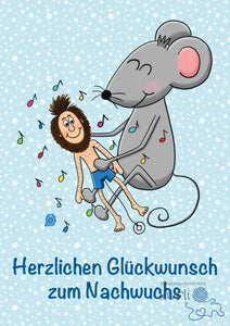Postkarte Uffi Nachwuchs Blau